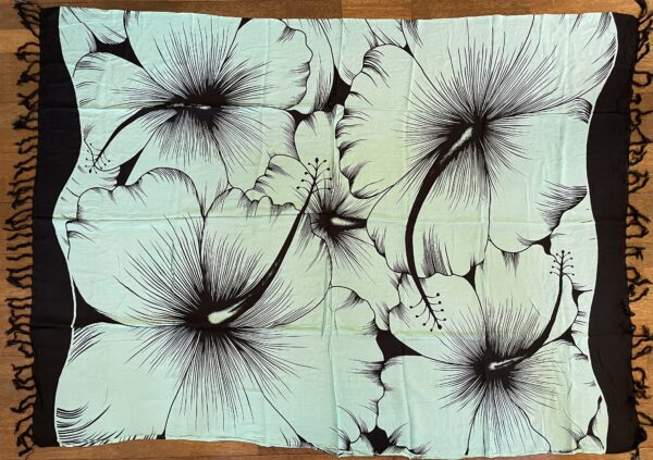 Sarong med frynser - turkise blomster